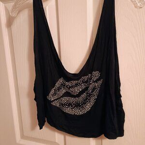 Charlotte Ruse Black Crop Top Tank Bling Lips XL New